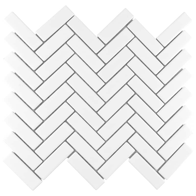 Merola Tile Metro Brick Herringbone Matte White 10-5/8" x 12-1/2" Porcelain Mosaic Floor and Wall Tile