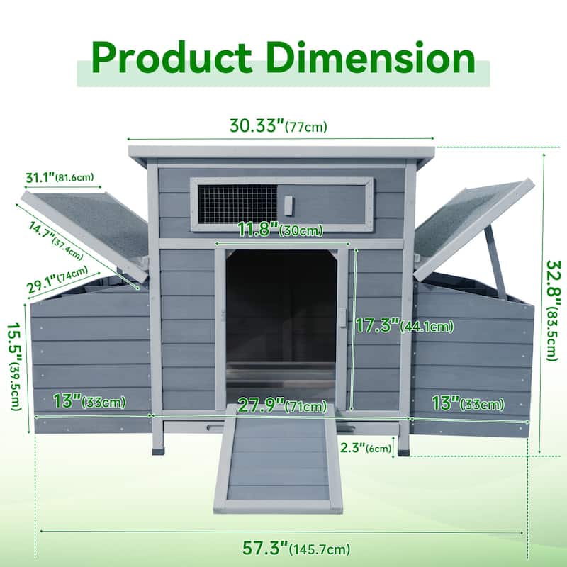 Large Wooden Chicken Coop Outdoor Hen House Poultry Cage for Outdoor with 2 Sides Nesting Boxes
