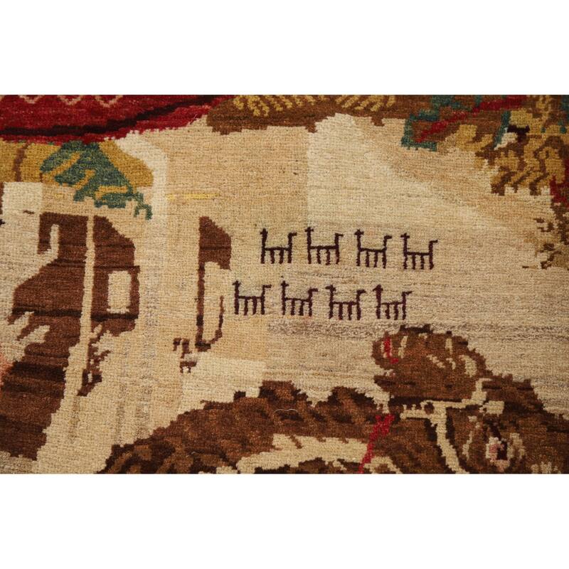 Vegetable Dye Karabagh Oriental Rug Hand-Knotted Wool Carpet - 4'2" x 5'11"