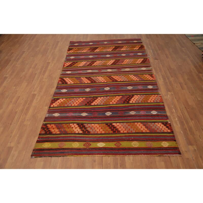 Hand Woven Oriental 100% Wool Carpet Southwestern Tribal Multi-Colored Kilim Area Rug - 10' 2'' X 5' 6''