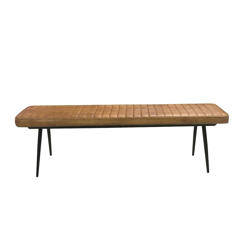 Bench with Tufted Leatherette Seat and Metal Legs, Brown