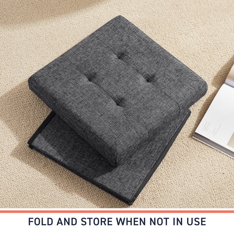 2 Pack - 15" Collapsible Square Cube Storage Ottoman, Perfect for Dorms, Livingroom and Bedroom