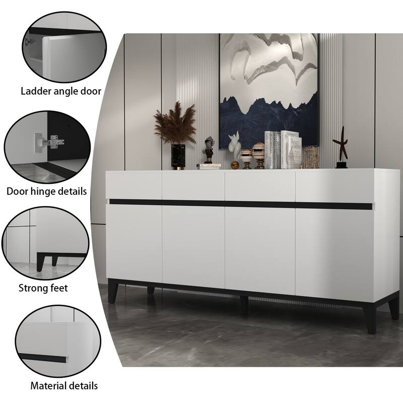 63"W Buffet Dresser Cabinet Console Table Sideboard 4 Door 4 Drawer - 62.99"W
