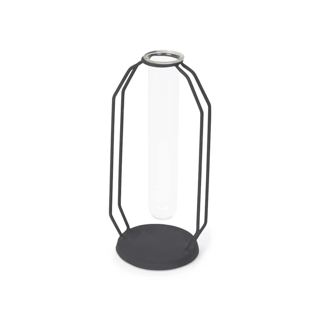 Aria Small Black Metal & Glass Vial Decorative Accent