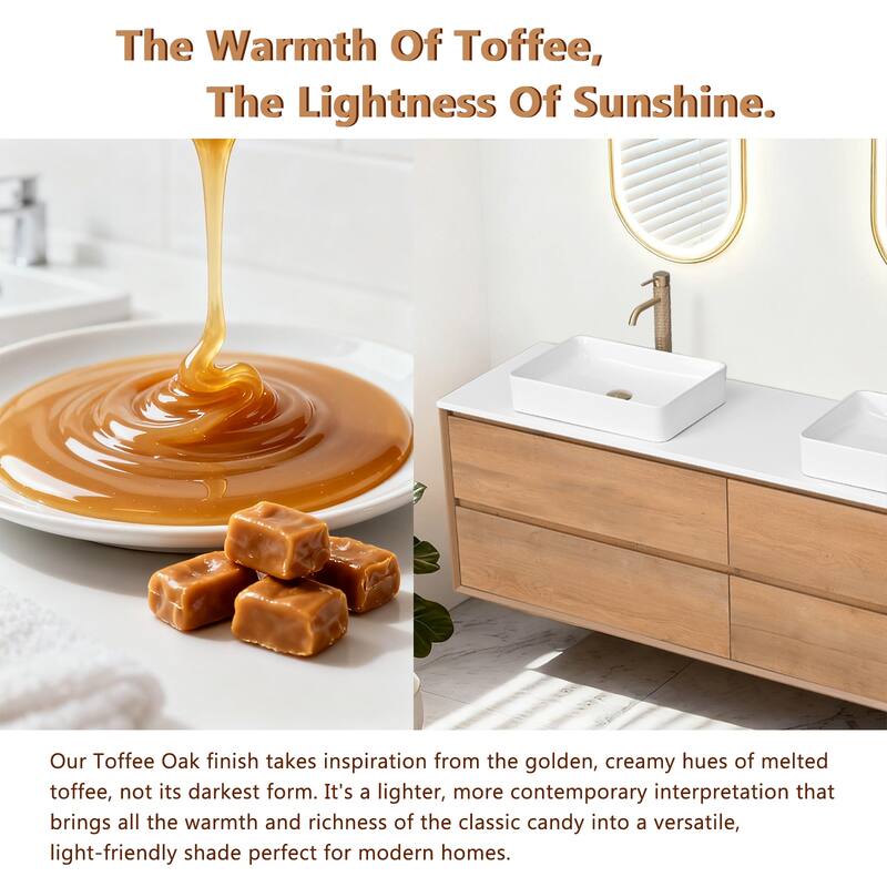 Sylphar 72 inch Toffee Oak Floating Bathroom Vanity with White Quartz Top