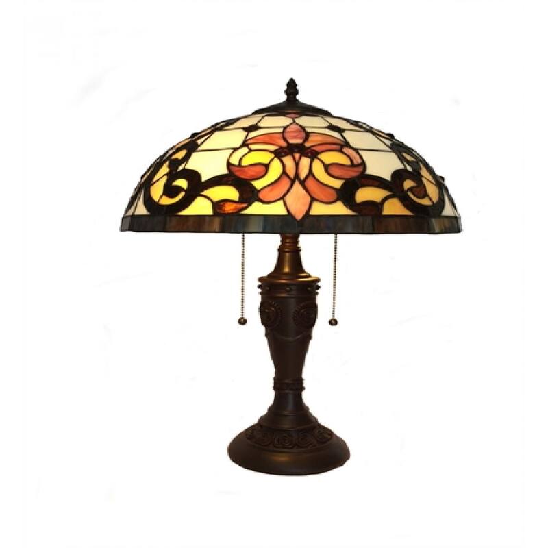 Stained Glass Patterned Double Pull Chain Table Lamp
