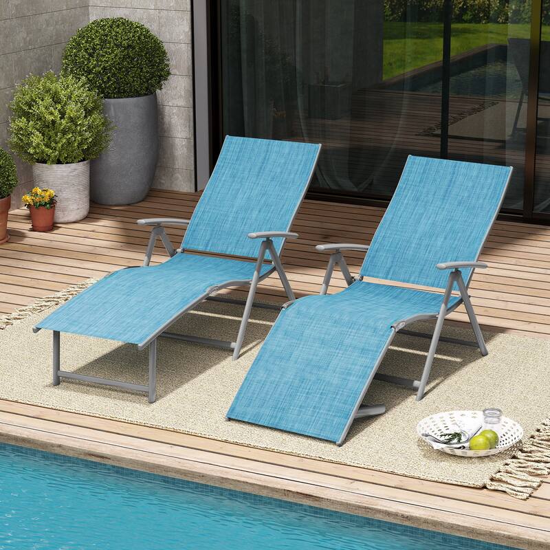 VredHom Outdoor Portable Folding Chaise Lounge Chairs (Set of 2) - 70" L x 20" W x 14" H