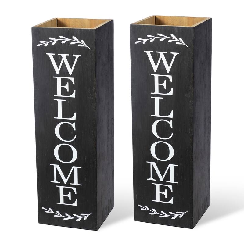 Glitzhome 24"H Double Sided Solid Wood Black White Boxed "WELCOME PORCH" Porch Sign
