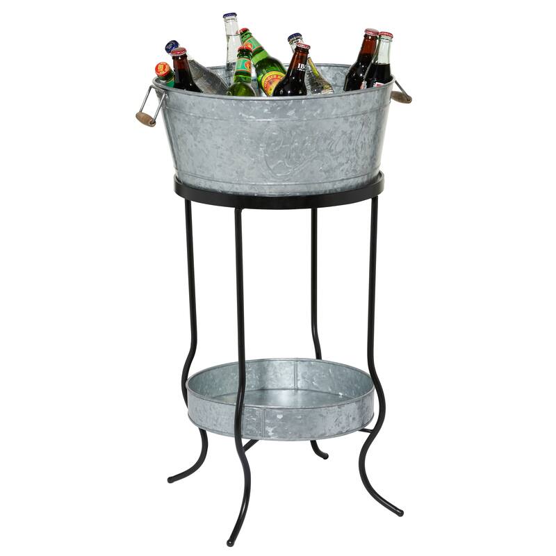 Metal 6 Bottle Ice Bucket with Lower Shelf - Gray - Roche River Decor - 19"W x 19"L x 34"H