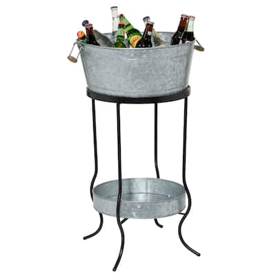 Metal 6 Bottle Ice Bucket with Lower Shelf - Gray - Roche River Decor - 19"W x 19"L x 34"H