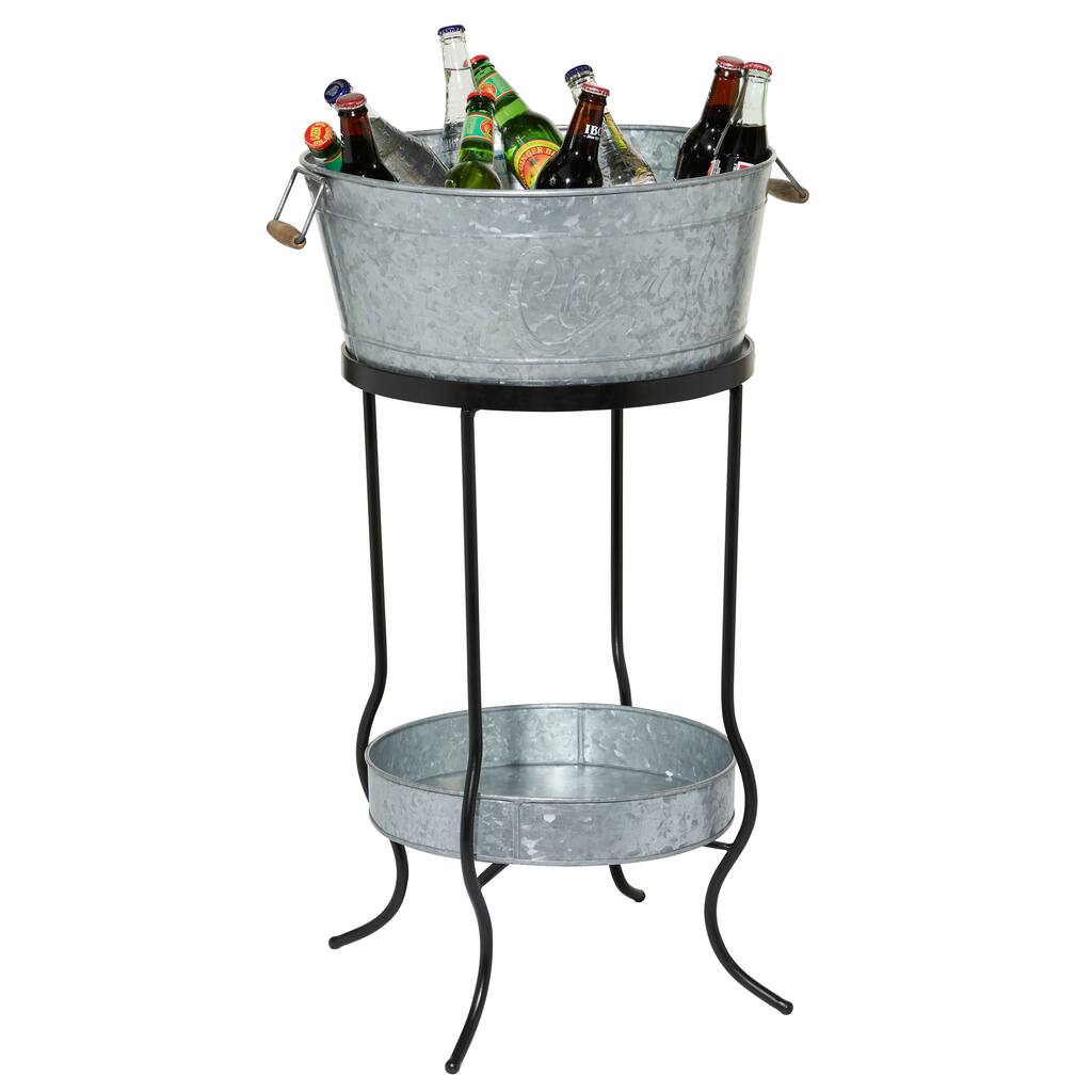 Metal 6 Bottle Ice Bucket with Lower Shelf - Gray - Roche River Decor - 19"W x 19"L x 34"H