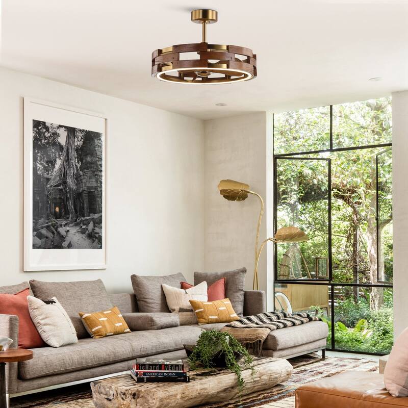 Ceiling Fan 28" Perimost 3-Blade Farmhouse Gold LED