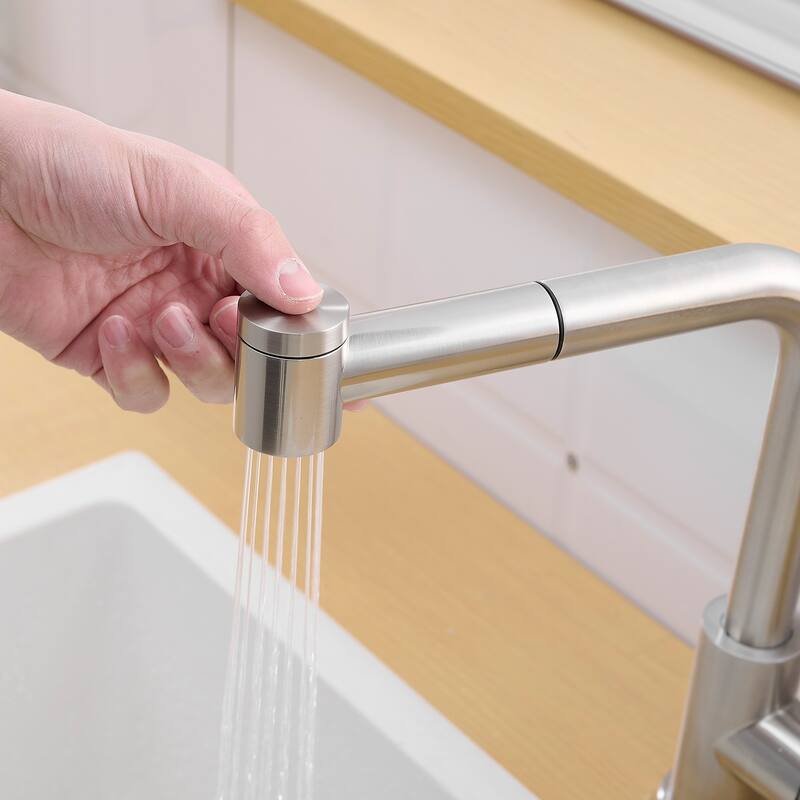 Brushed Nickel Stainless Steel Pull-out Single Handle Kitchen Faucet