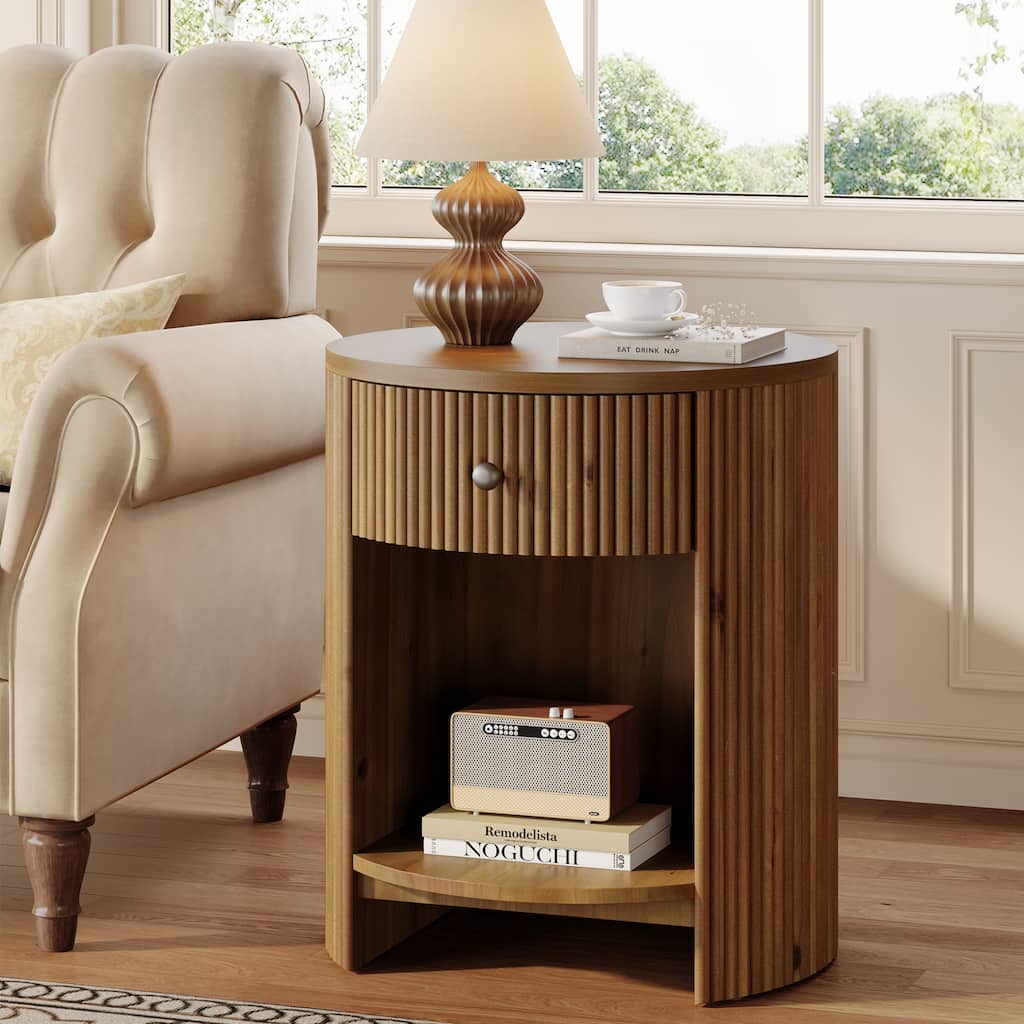 Fully Assembled End Table with Drawer and Opening Storage for Living Room / Bedroom