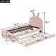 preview thumbnail 5 of 6, Pink+Trundle Chenille Upholstered Twin Platform Bed, Cartoon Ears Headboard, Guardrail