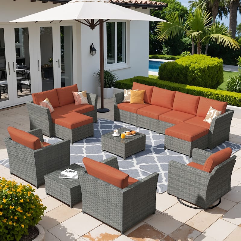 XIZZI 13-piece Outdoor Patio Furniture Conversation Set - Red/Orange