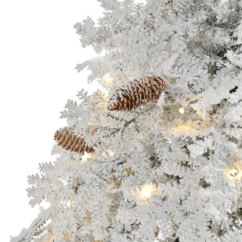 5ft. Flocked Spruce Artificial Christmas Tree with 100 Clear LED Lights - Snow-Kissed Seasonal Holiday X-Mas Tree