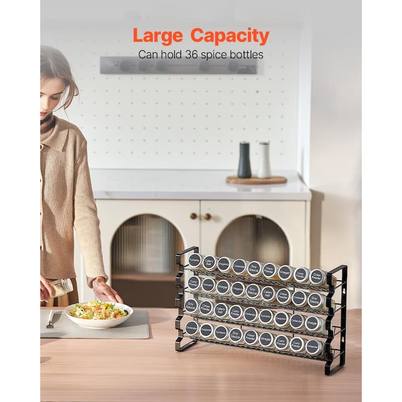 Black Steel Spice Rack with Glass Jars and Wall Mount Option