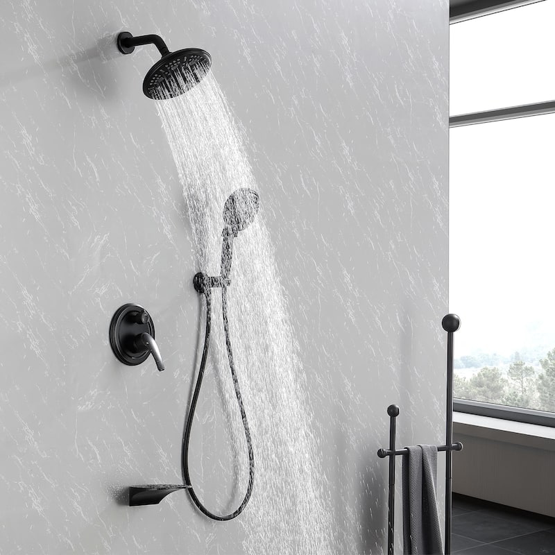 Wall Mount Tub Shower Faucet With Rough-in Valve Complete Shower System With Handheld And 8 Inch Shower Head Combo Kit Trim Set