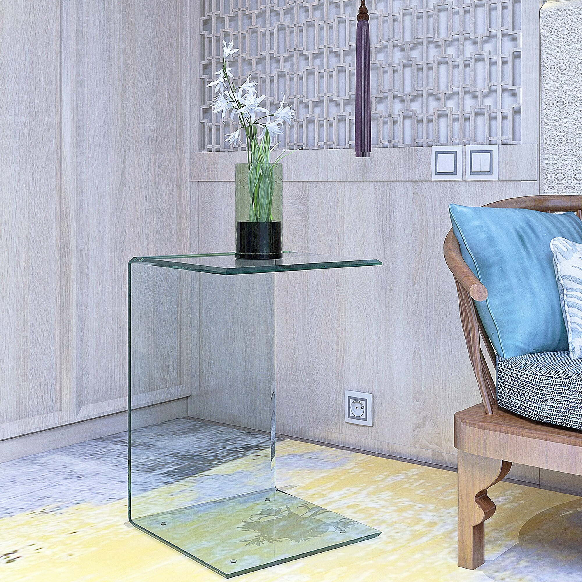 Tempered Glass C Shape Coffee Table Clear End Table Transparent Side Table