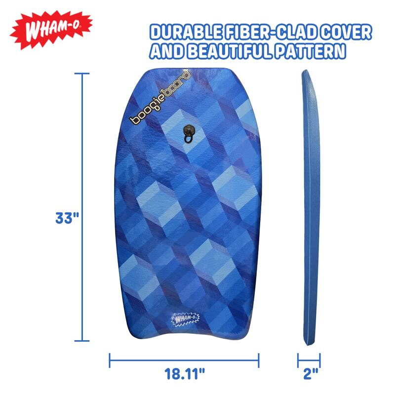 Wham-O 33" Body Board for Beach, Lightweight Boogie Boards with EPS Core, Fiber Clad Bodyboard with Wrist Leash - Blue
