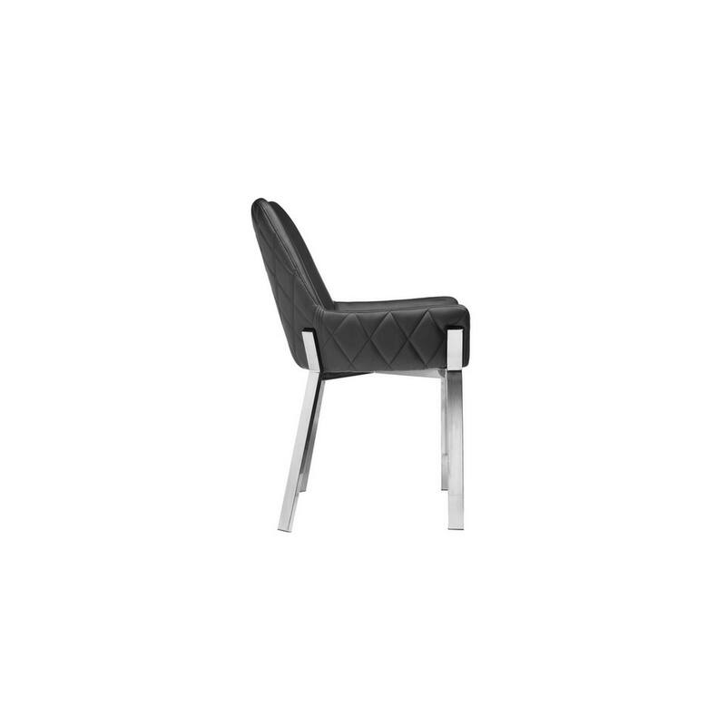 Fuma 23 Inch Set of 2 Dining Chairs, Foam Fill, Black Faux Leather, Silver
