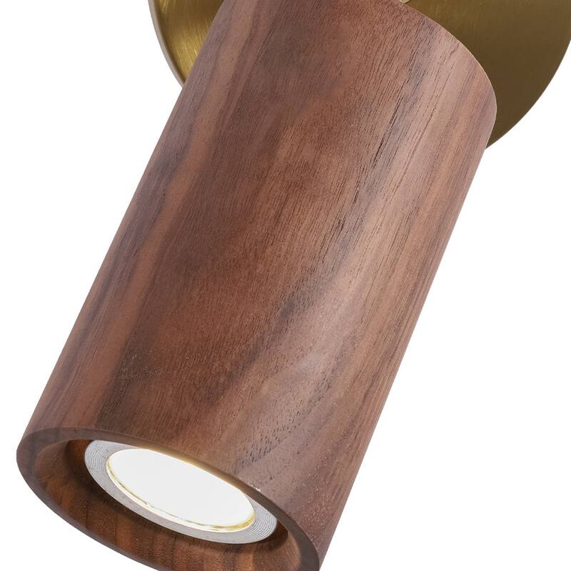 Modern Cylinder Wood Grain Dual-Mount Adjustable Wall Sconce - 4.7in