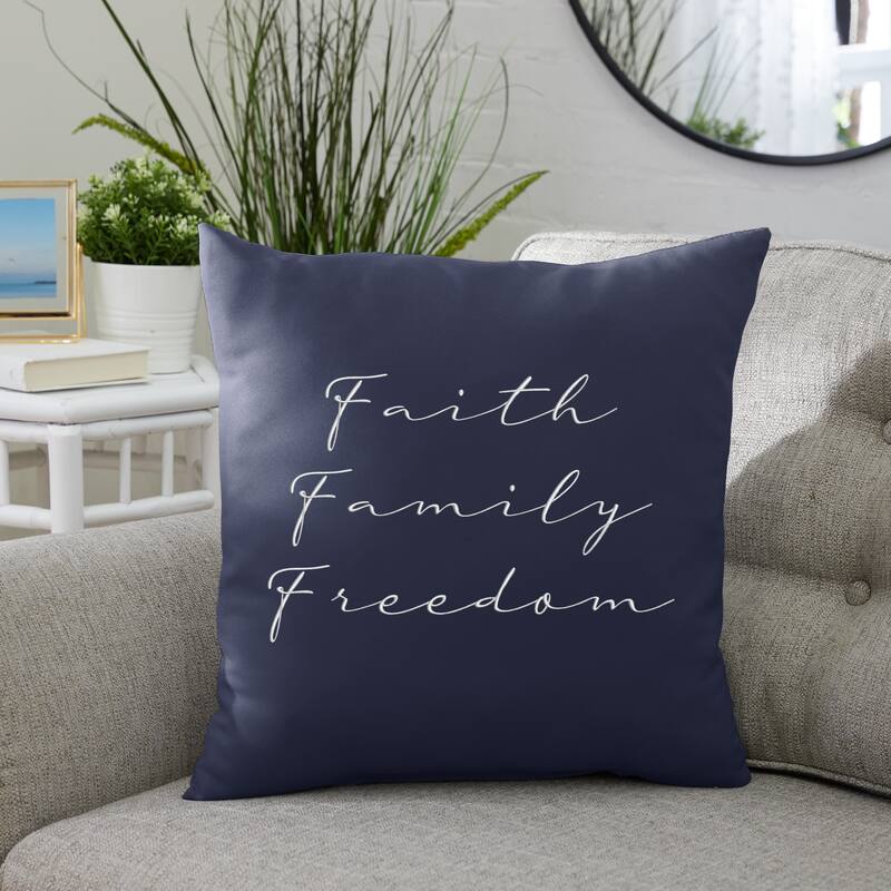 Mozaic Embroidered Faith Family Freedom Indoor/Outdoor Square Pillow