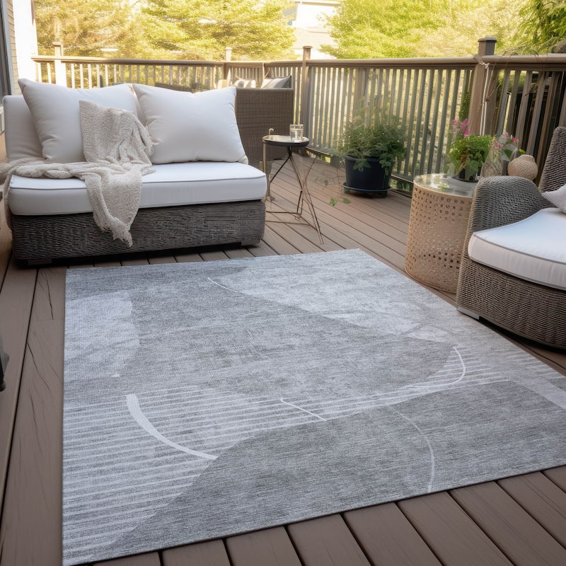 Machine Washable Indoor/ Outdoor Chantille Abstract Modern Rug - Gray - 2'6" x 3'10"