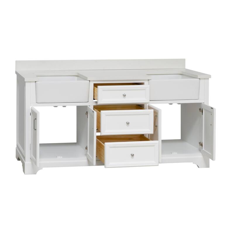 KitchenBathCollection Zelda 72" Double Farmhouse Vanity with Quartz Top