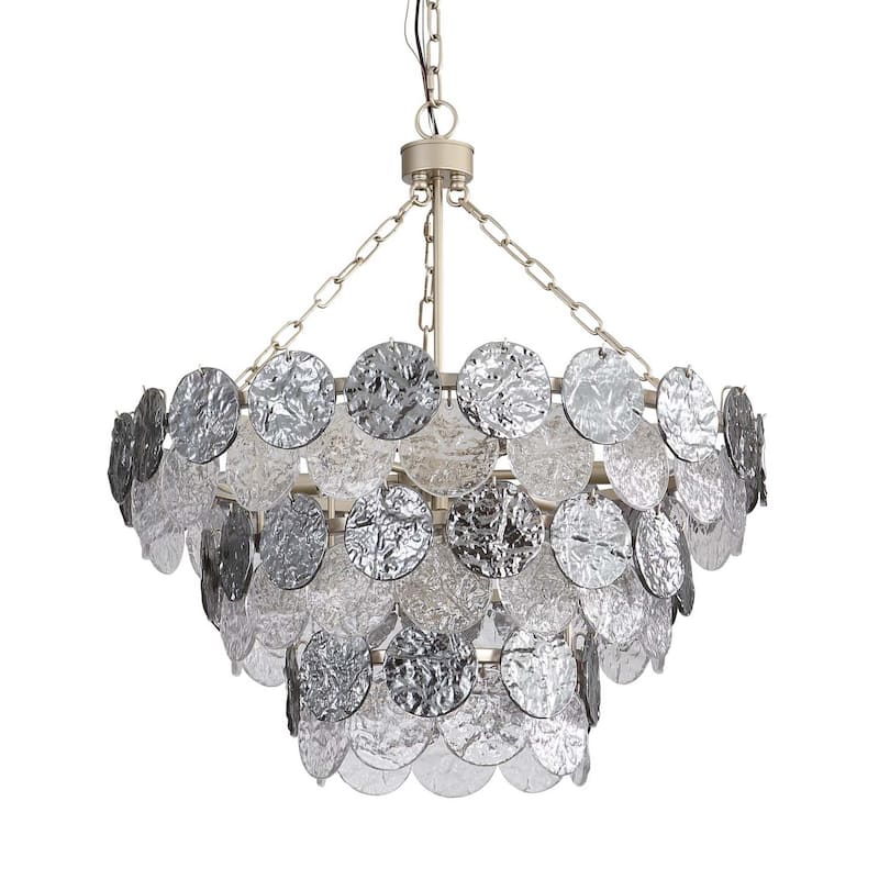 Golden Lighting 6007-27 Cascada 11 Light 28" Wide Pendant - Aegean Silver / Smoke Plated