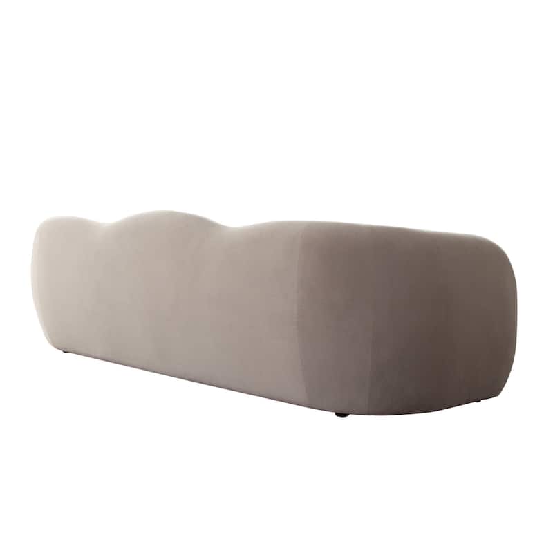 Moe Sofa in Taupe Performance Velvet, Scalloped Backrest, 97 Inch