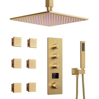 GRANDJOY Shower System 64 Colors LED Temperature Display 12 inch ...