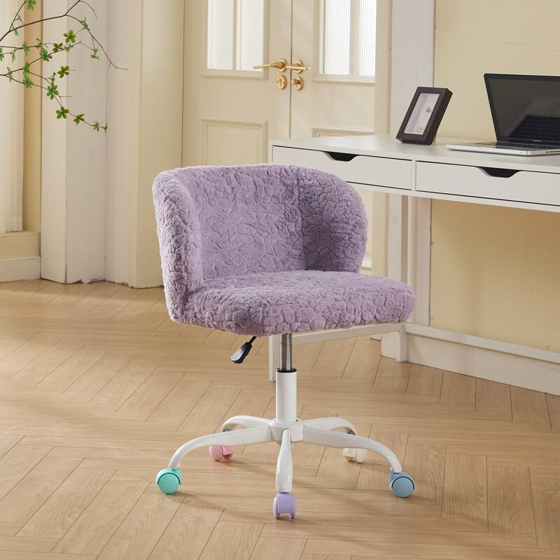 Artificial rabbit hair Home Office Chair Adjustable Swivel Office Chair Dressing Chair with Metal Base, Violet - Purple