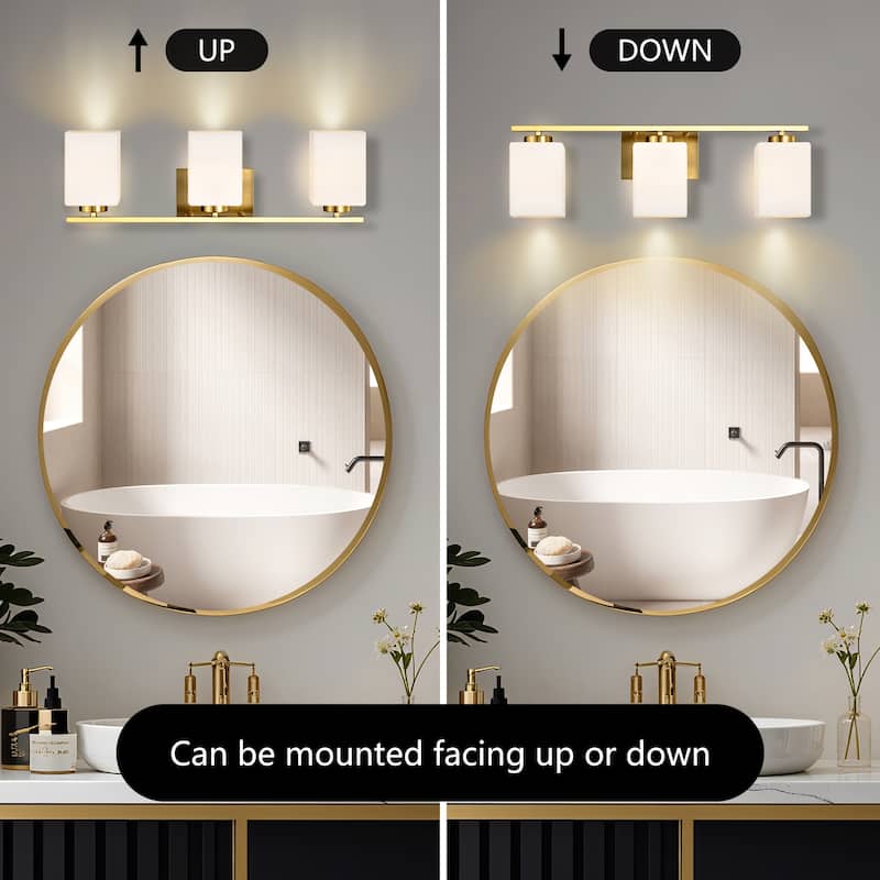 Brushed Nickel Indoor Bathroom Vanity Lights with Etched White Glass Square Rectangle Shades
