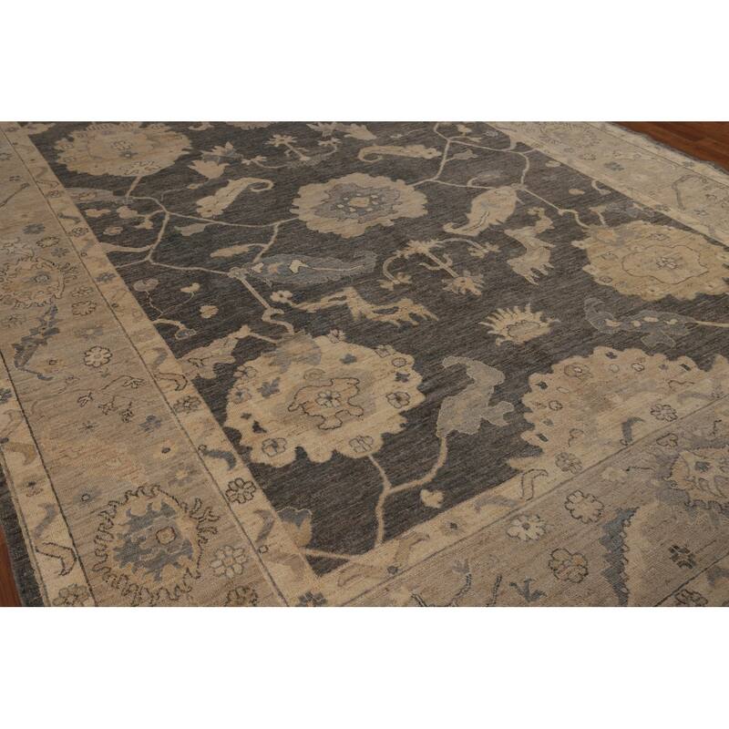 Oushak Turkish Area Rug Hand-Knotted Grey Transitional Wool Carpet - 8'10"x 11'7"