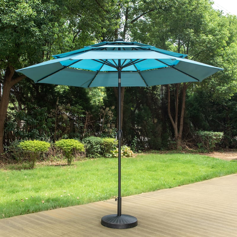 MAISON ARTS 10ft 3 Tier Auto-tilt Patio Umbrella Outdoor Double Vented Umbrella with LED Lights