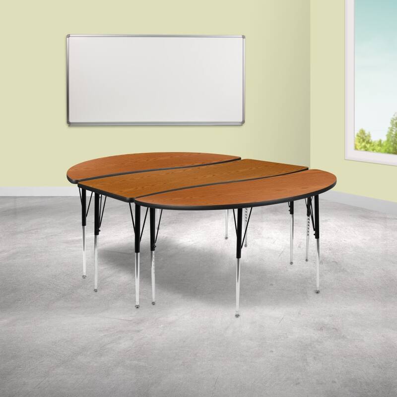 3 Piece 86" Oval Wave Flexible Adjustable Activity Table Set - Oak