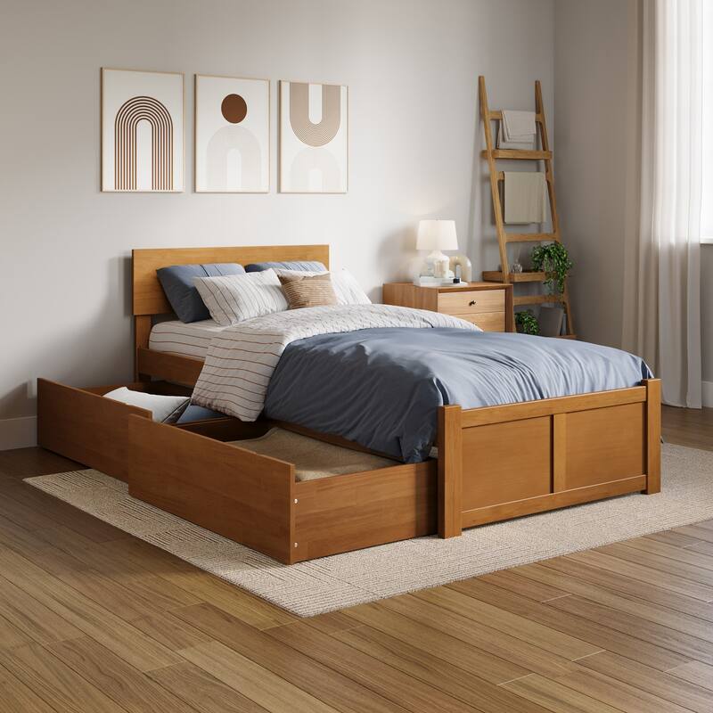 Orlando Platform Bed with Footboard and Storage Drawers - Light Toffee - Twin XL