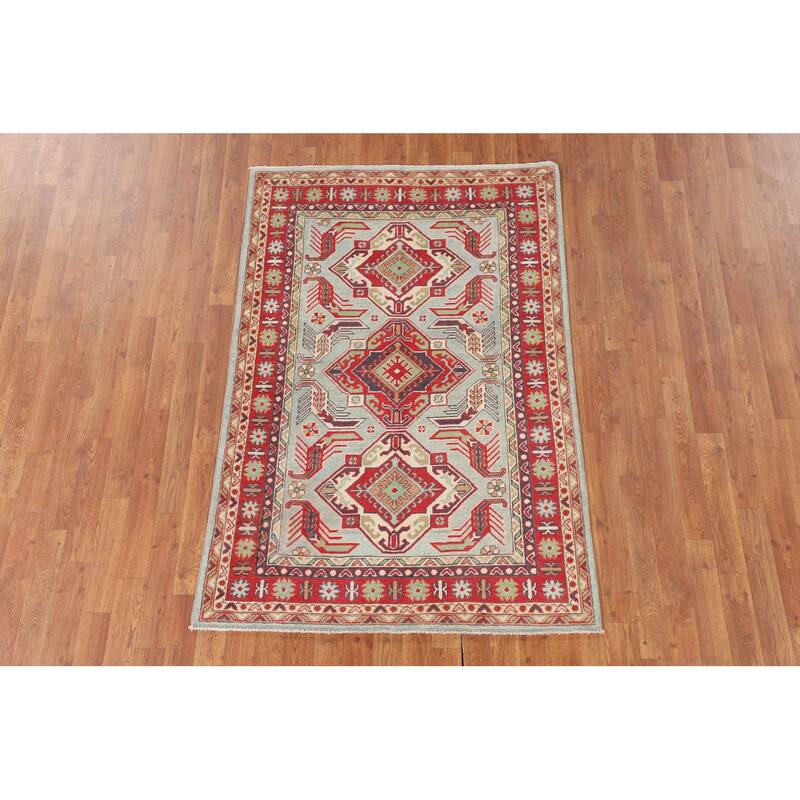 Oriental Blue Kazak Area Rug Hand-Knotted Wool Carpet - 3'8" x 5'8"