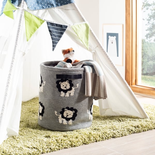 slide 2 of 5, SAFAVIEH Baby Collection Leo Storage Basket - Grey / Black