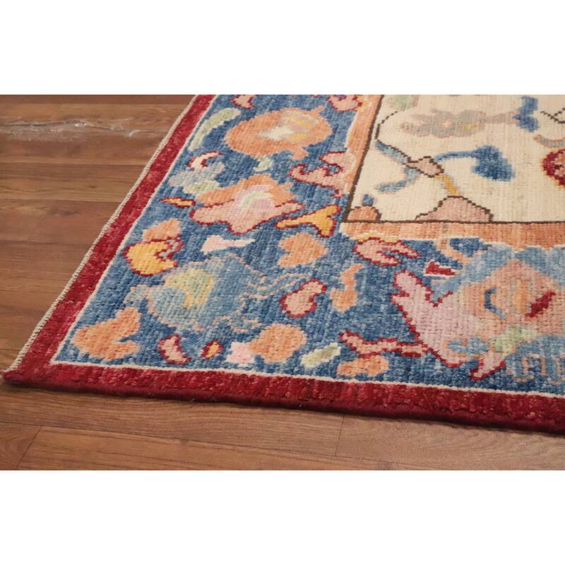 Hand Knotted Oriental 100% Wool Carpet Transitional Floral Red Oushak Area Rug - 9' 11'' X 8' 5''