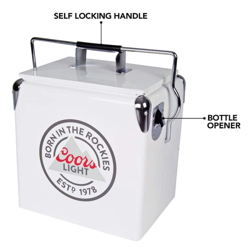 Coors Light Retro Ice Chest Cooler W/Opener 13L (14 qt), White,Silver - (14 Quarts/13 Liters)