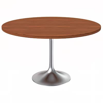 LeisureMod Verve 48" Round Dining Table with MDF Wood TableTop and Brushed Chrome Base for Kitchen & Dining Room