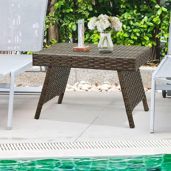 Shop Costway Patio Folding Wicker Side Coffee Table Poolside Garden Lawn Bistro Furniture Overstock 16386645