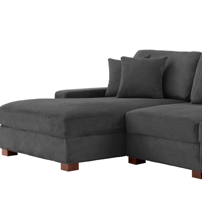118" W Corduroy L-shape Modular Sectional Sofa with Pillows
