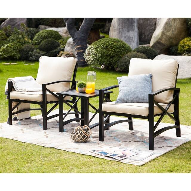 Patio Festival 3-Piece Outdoor Metal Conversation Set with Cushions