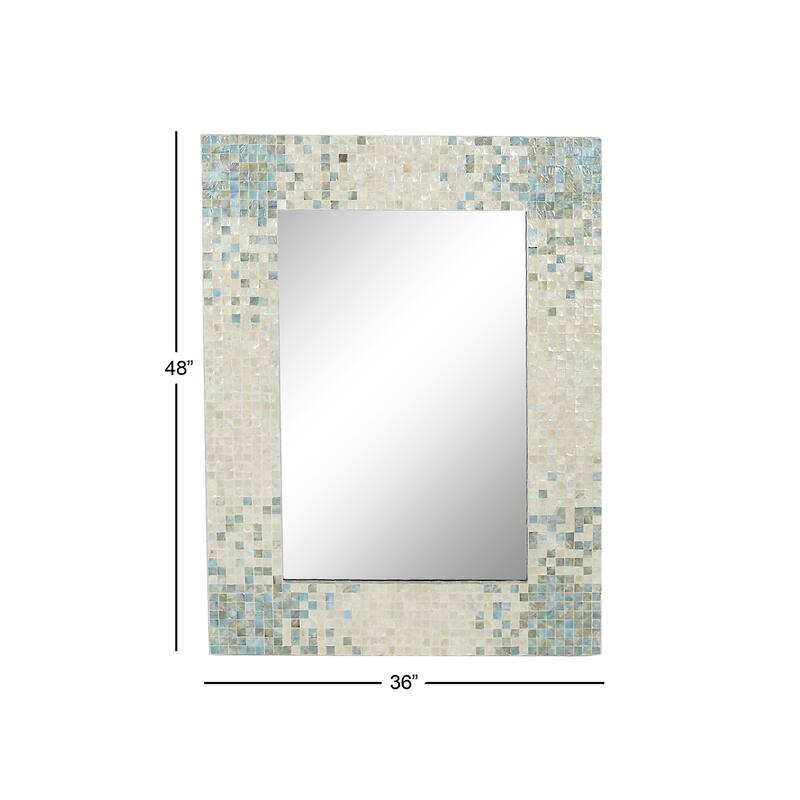 Cream Mother of Pearl Shell Handmade Mosaic Room Wall Mirror with Blue Corners