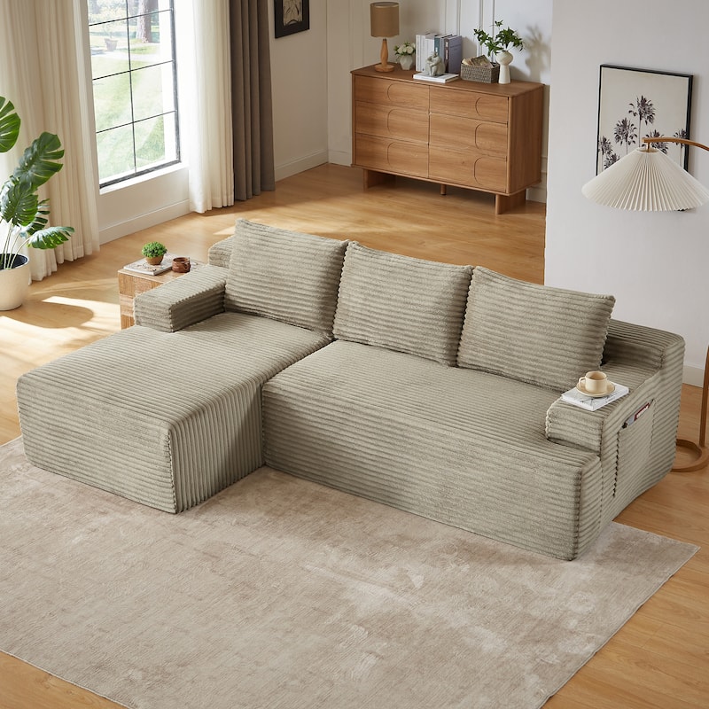 Rossetta L-Shaped Left-Facing Modular Classic Corduroy Fabric Striped Sectional Sofa with Deep Seat