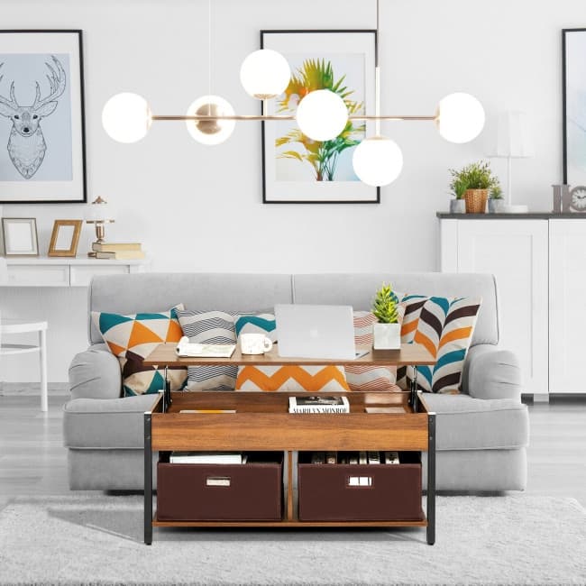 Lift Top Coffee Table Central Table with Drawers and Hidden Compartment for Living Room - 42" x 19.5" x 19" (L x W x H)